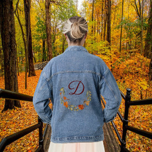 Autumn Floral Monogram Bachelorette Custom Initial Denim Jacket