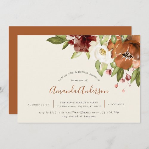  Autumn Floral Orange Ivory Bridal Shower Invite