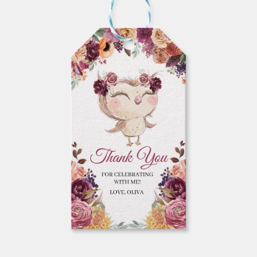 Autumn Floral Owl Thank You Favor Tag