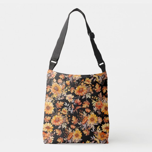 Autumn Floral Pattern B01 Black BG Crossbody Bag (Front)