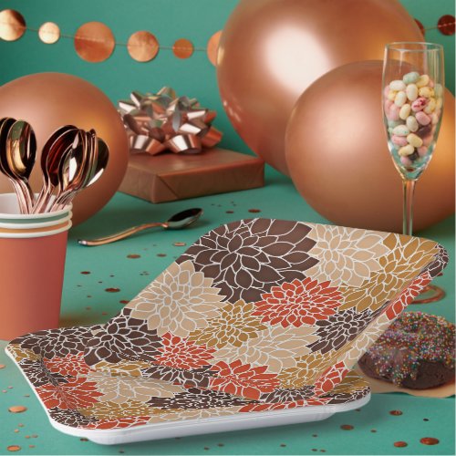 Autumn floral pattern paper plates