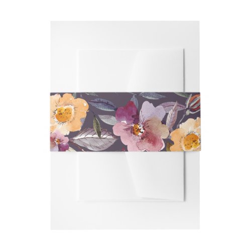 Autumn Floral Pattern Plum  Invitation Belly Band