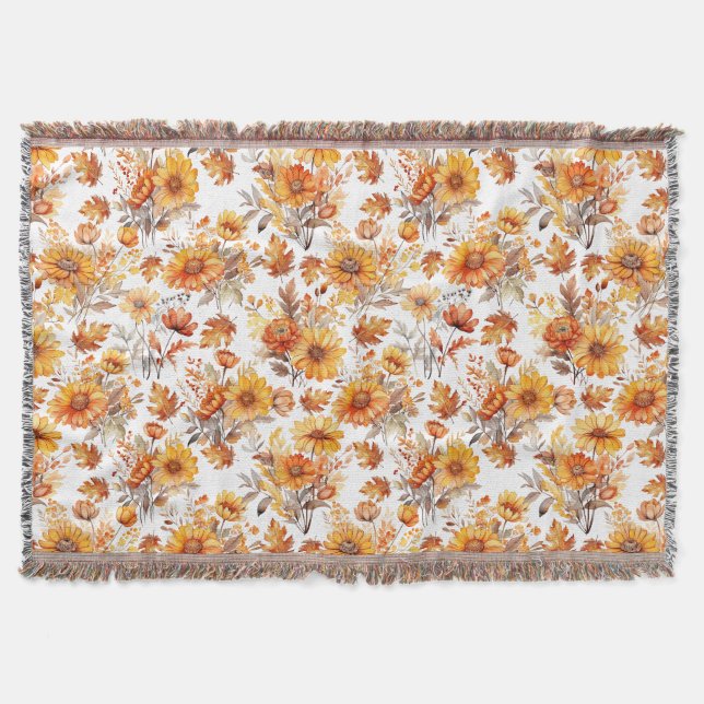 Autumn Floral Pattern Throw Blanket (Front)