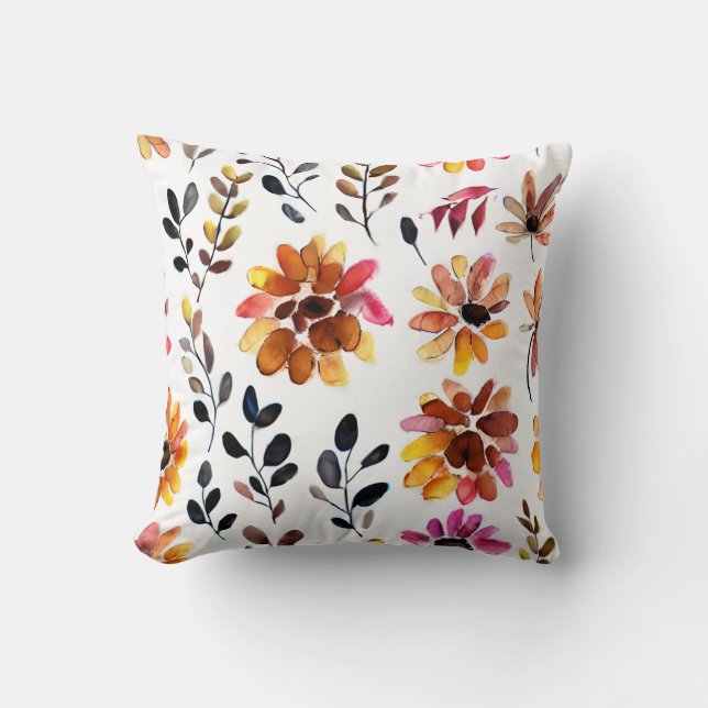 Autumn Floral Pattern Throw Pillow (Front)
