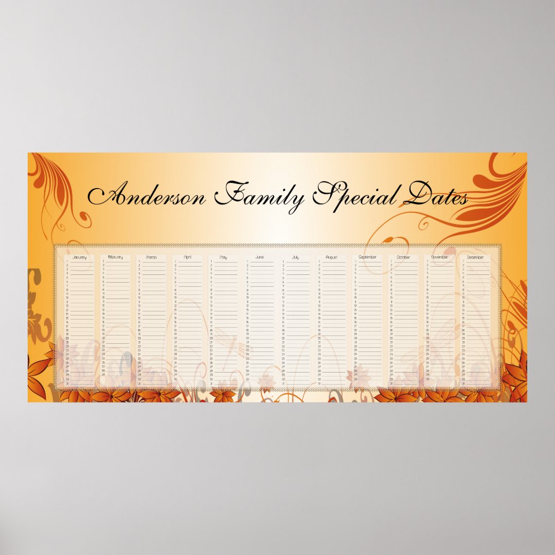 Autumn Floral Perpetual Calendar Poster Zazzle