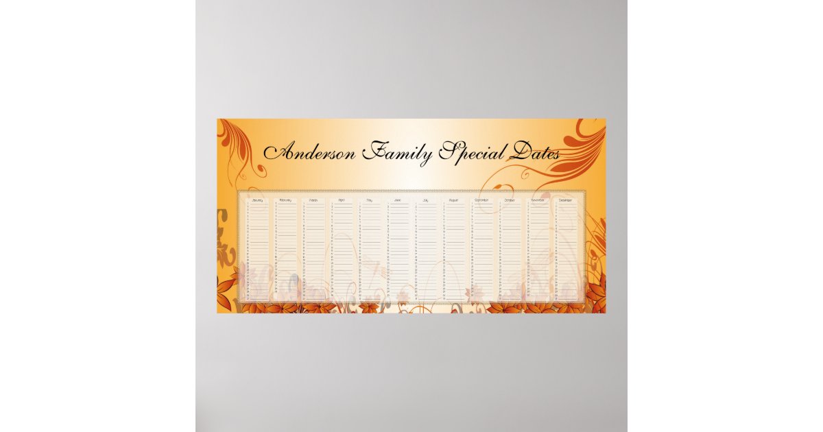 Autumn Floral Perpetual Calendar Poster Zazzle