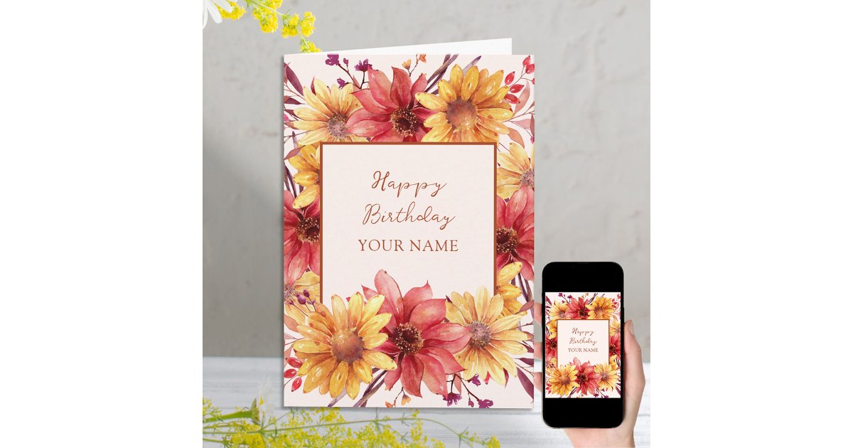 Autumn Floral Personalized Birthday Card | Zazzle