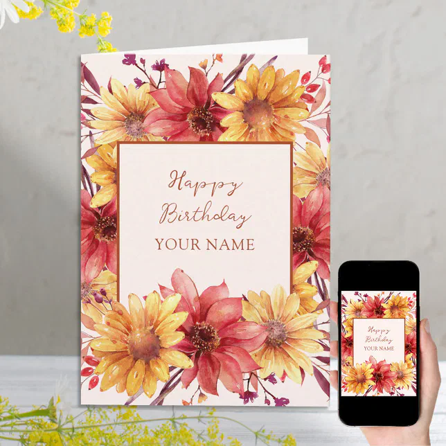 Autumn Floral Personalized Birthday Card | Zazzle