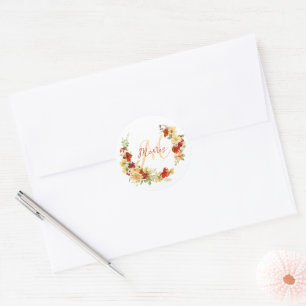 Autumn floral personalized classic round sticker