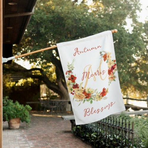 Autumn floral personalized   house flag
