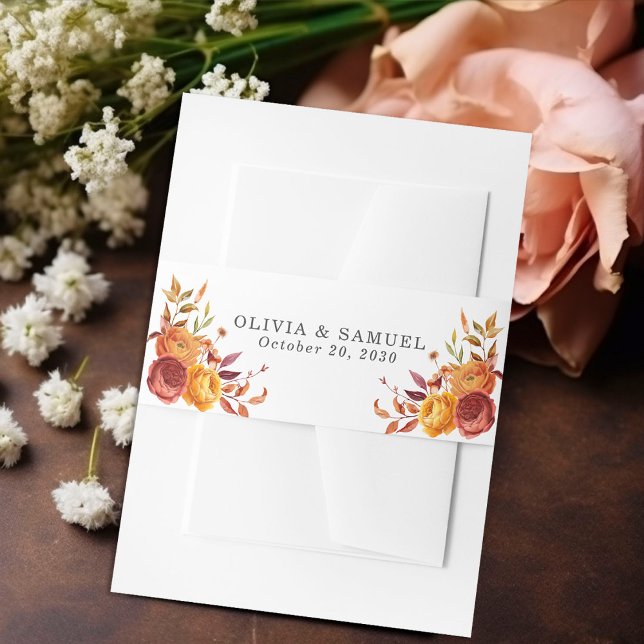 Autumn Floral Personalized Wedding  Invitation Belly Band (Creator Uploaded)