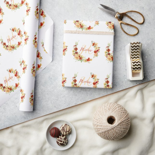 Autumn floral personalized wrapping paper (Crafts)