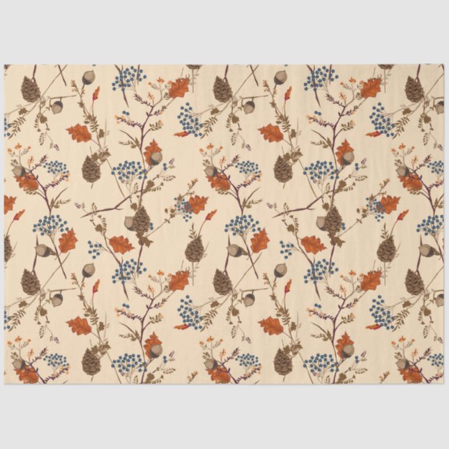 Autumn Floral Pinecone Gift Wrapping Tissue Paper (Front)