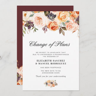 autumn floral postponed wedding card