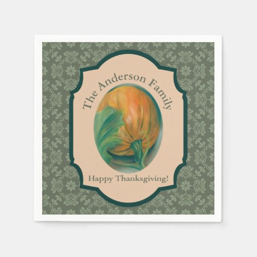 Autumn Floral Pumpkin and Leaf Pastel Thanksgiving Napkins