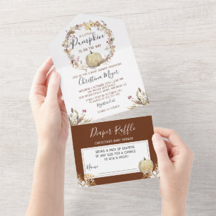 Autumn Floral Pumpkin Baby Shower & Diaper Raffle All In One Invitation