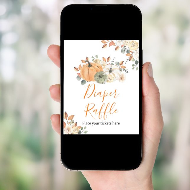 Autumn Floral Pumpkin Baby Shower Diaper Raffle Poster (Front Digital)