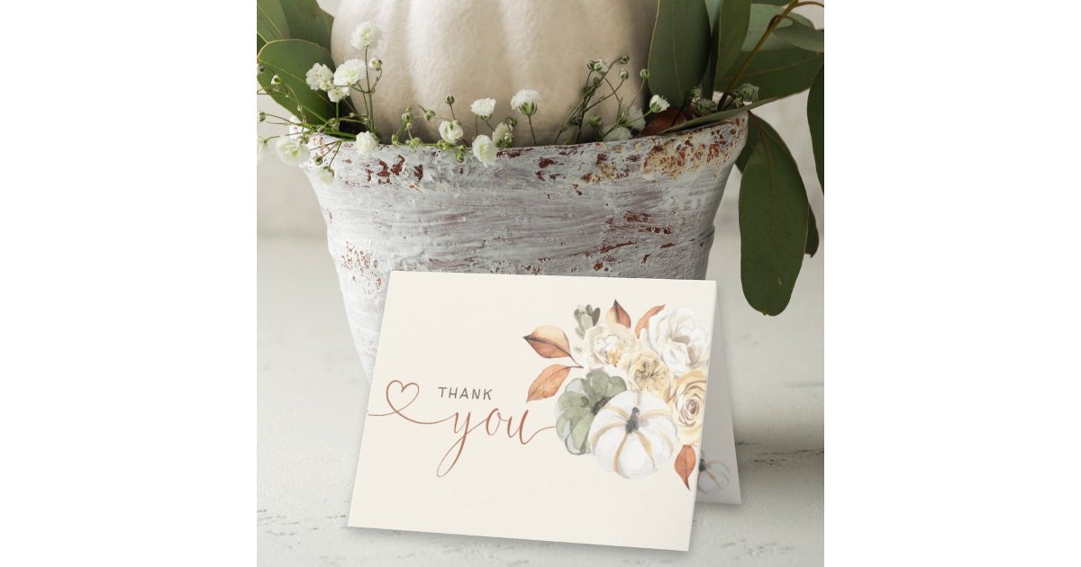 Autumn Floral Pumpkin Baby Shower Letterpress Thank You Card | Zazzle