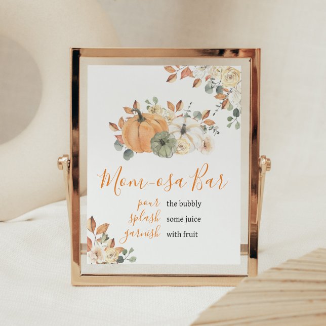 Autumn Floral Pumpkin Baby Shower Mom Osa Bar Poster (Autumn Pumpkin Baby Shower Mom Osa Bar Sign)