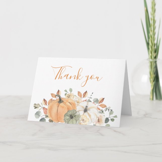 Autumn Floral Pumpkin Baby Shower Thank you Card (Front)