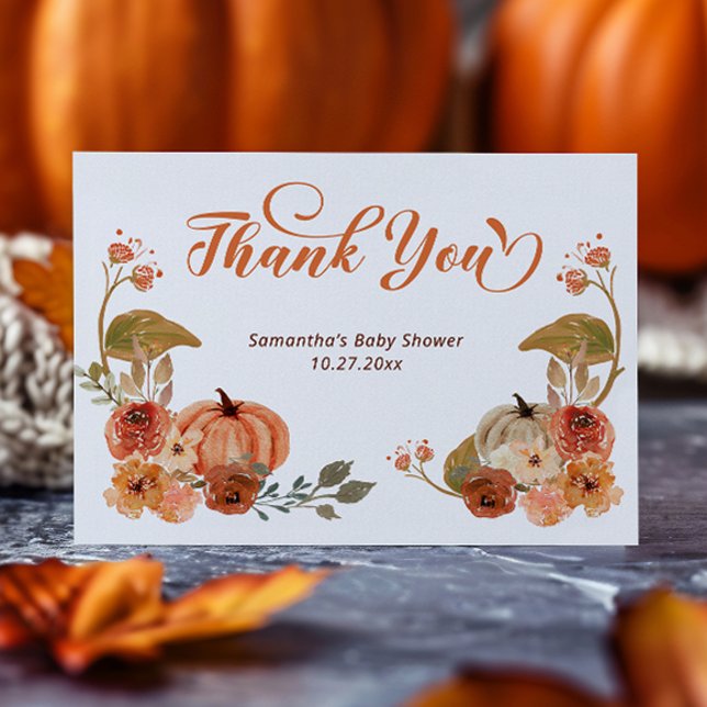 Autumn Floral Pumpkin Baby Shower  Thank You Card (Creator Uploaded)
