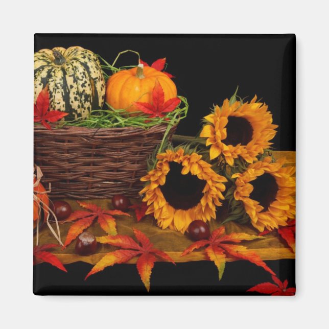 Autumn Floral Pumpkin Basket Magnet (Front)
