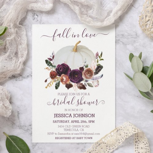 Autumn Floral Pumpkin Boho Bridal Shower Fall Invitation