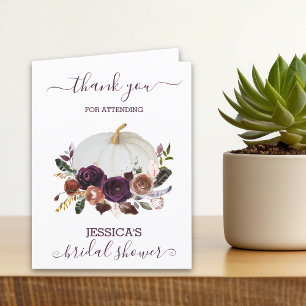 Autumn Floral Pumpkin Boho Bridal Shower  Letterpress Thank You Card