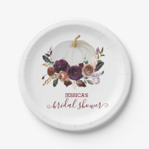 Autumn Floral Pumpkin Bridal Shower Paper Plates