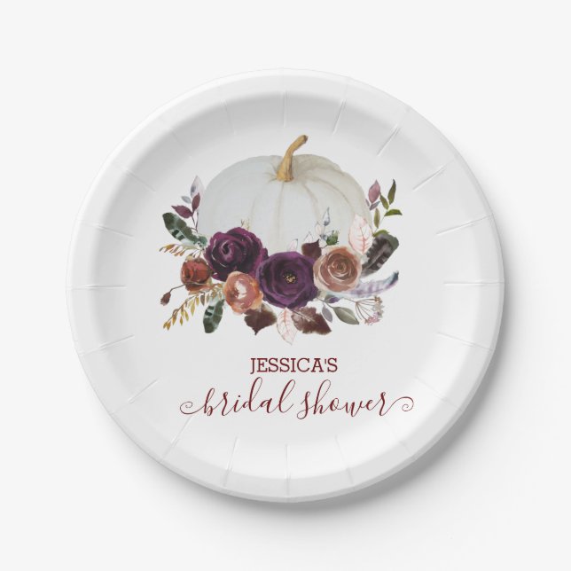 Autumn Floral Pumpkin Bridal Shower Paper Plates (Front)