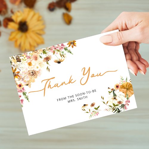 Autumn Floral Pumpkin Bridal Thank You Card