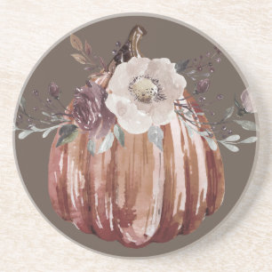 Autumn floral pumpkin brown, terracotta, plumb coaster