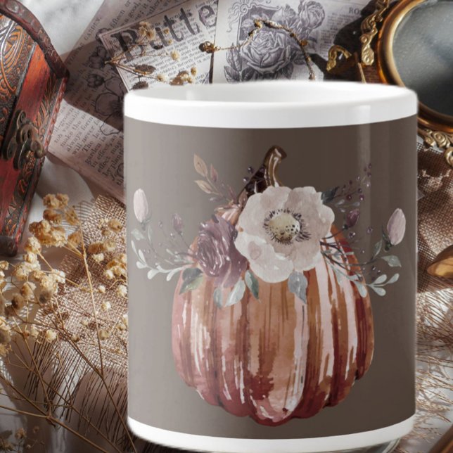Autumn floral pumpkin brown, terracotta, plumb  giant coffee mug (Creator Uploaded)