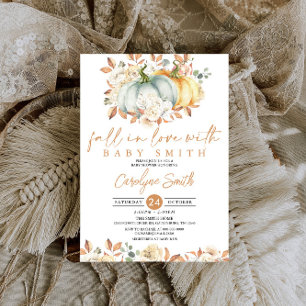 Autumn Floral Pumpkin Fall in Love Baby Shower Invitation