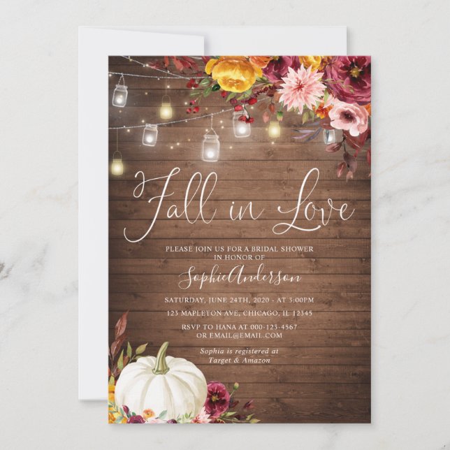 Autumn Floral Pumpkin Fall in Love Bridal Shower Invitation (Front)