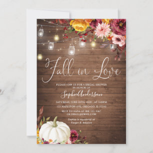 Autumn Floral Pumpkin Fall in Love Bridal Shower Invitation