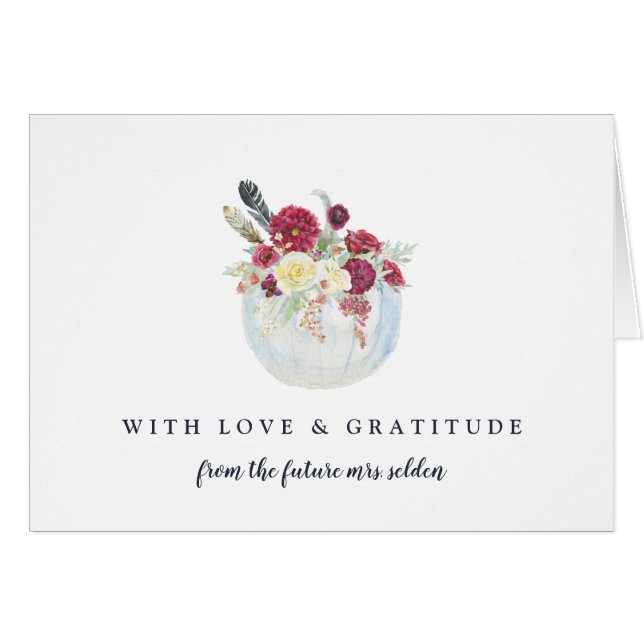 Autumn Floral Pumpkin Personalized Thank You Cards (Front Horizontal)