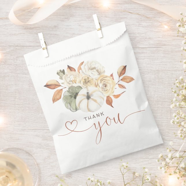 Autumn Floral Pumpkin Thank You Favor Bag (Clipped)