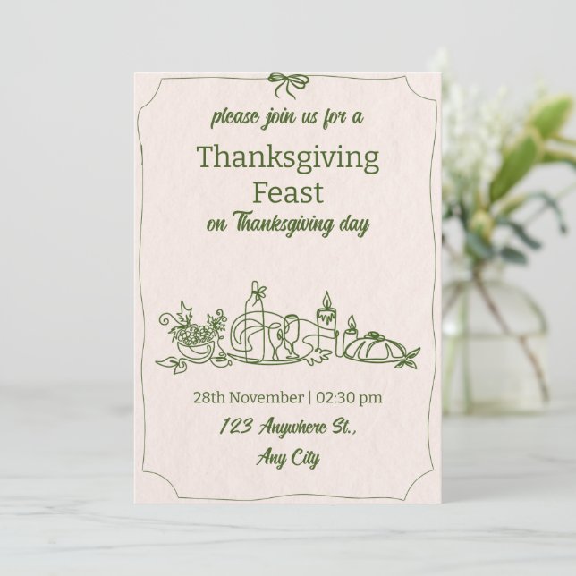 Autumn Floral Pumpkin Thanksgiving Dinner Invitation (Standing Front)
