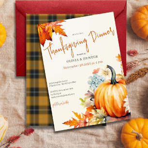 Autumn Floral Pumpkin Thanksgiving Dinner Invitation
