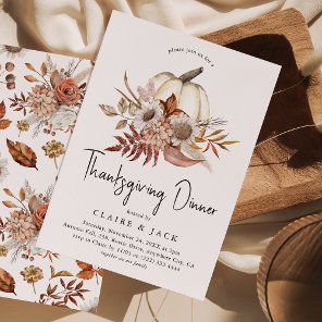Autumn Floral Pumpkin Thanksgiving Dinner Invitation