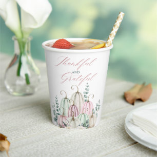 Autumn Floral Pumpkin Thanksgiving  Paper Cups