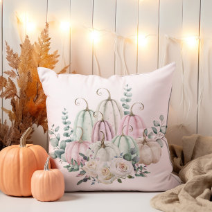 Autumn Floral Pumpkin Thanksgiving Throw Pillow