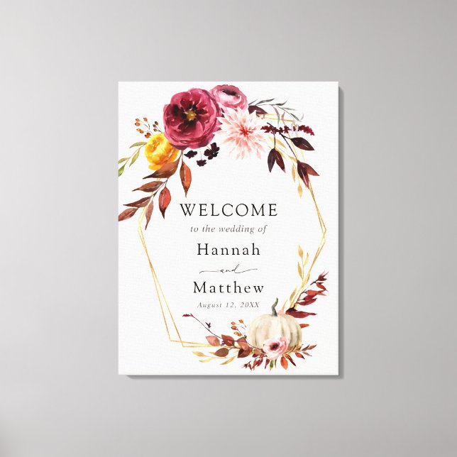 Autumn Floral Pumpkin Wedding Welcome Sign (Front)