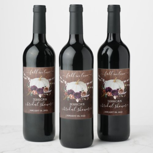 Autumn Floral Pumpkin Wood Bridal Shower  Wine Label