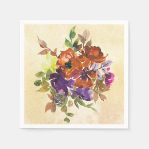 Autumn Floral Purple Blue Burnt Orange Watercolor Napkins