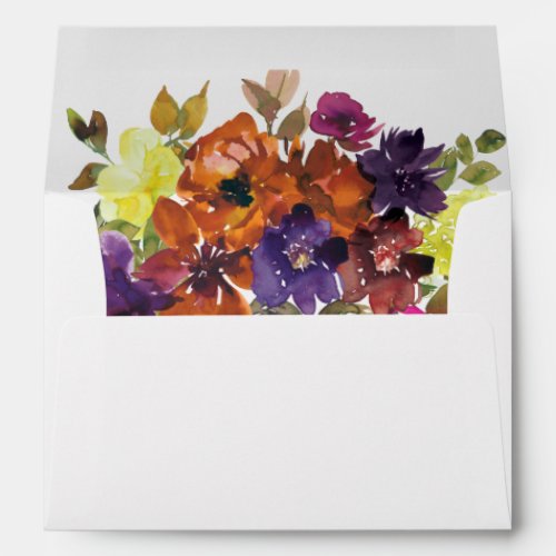 Autumn Floral Purple Blue Burnt Orange Wedding Envelope