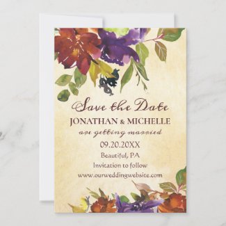 Autumn Floral Purple Orange Inspirational Wedding Save The Date