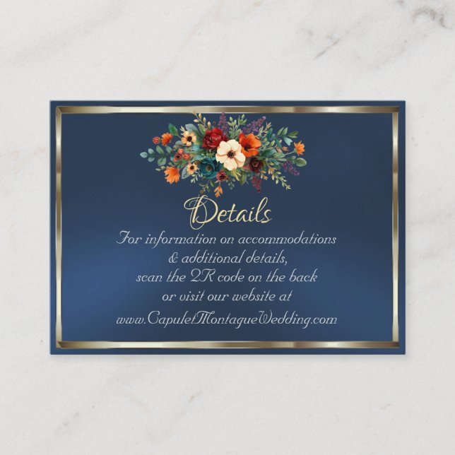 Autumn Floral, QR Code - Blue Enclosure Card (Front)