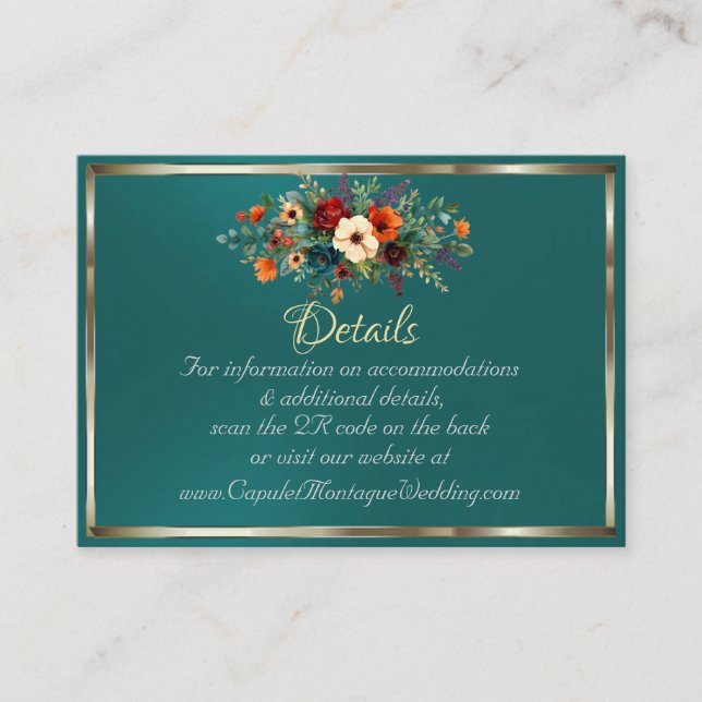 Autumn Floral, QR Code - Teal Enclosure Card (Front)